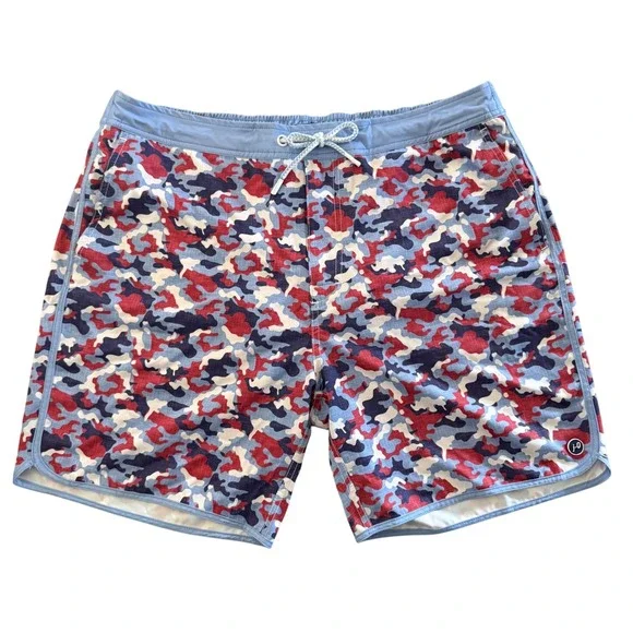 Johnnie-O Hidden Camo Swim Trunks XL Mesh Lined Red White Blue - Picture 1 of 10